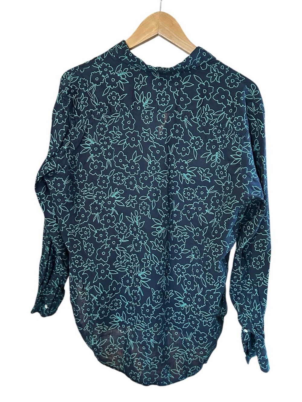 Frank & Eileen Button Down Shirt Eileen Style Linen Navy Green Floral Medium - Picture 3 of 9